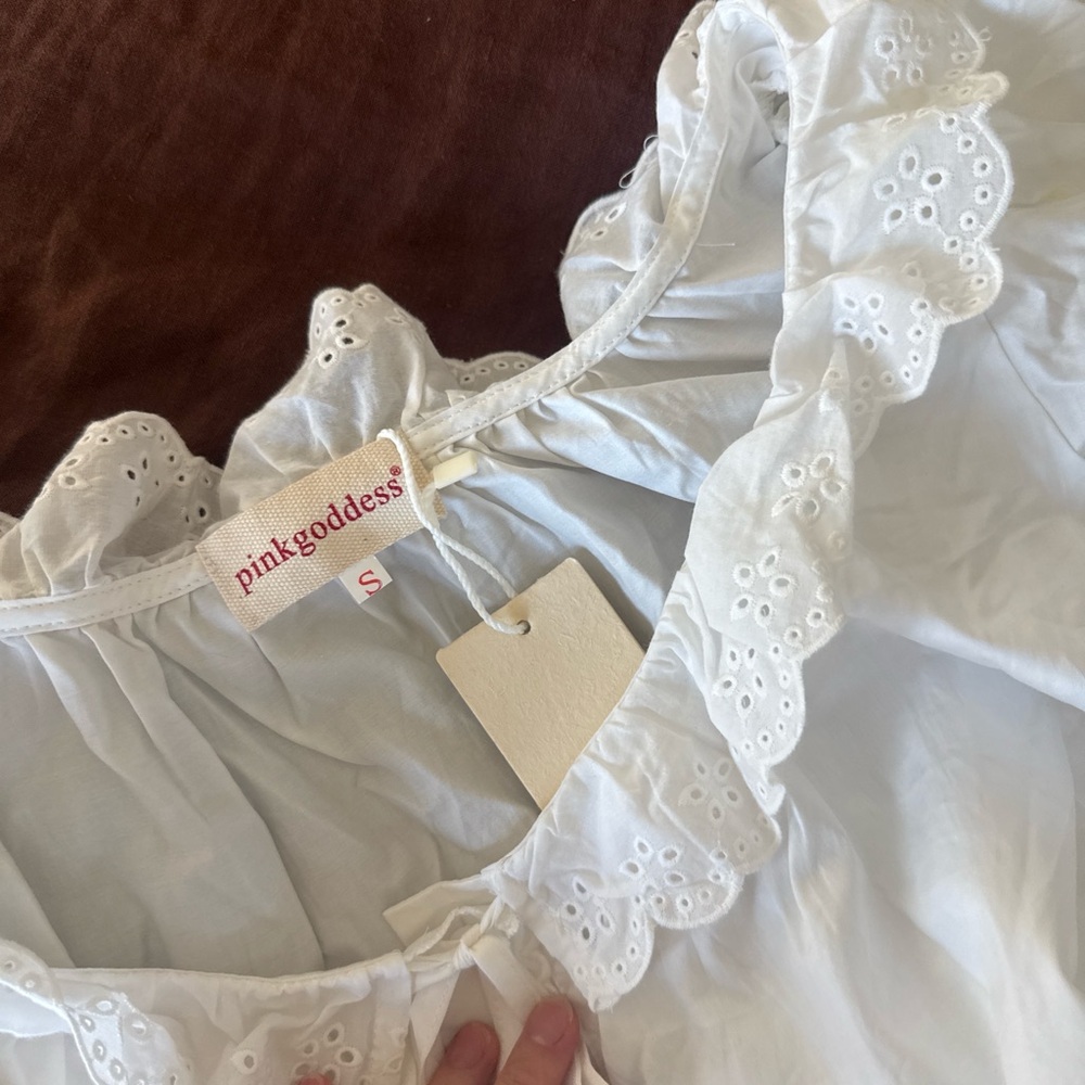 NWT White cotton babydoll nightgown sundress with eyelet trim - Picture 9 of 10